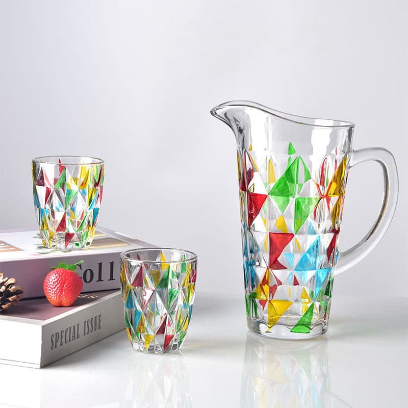 Light Luxury Home Drinkware Set Crystal Glass Colorful Hand-Painted Heat-Resistant Water Cup Kettle Large Capacity Fruit Tea Drinkware