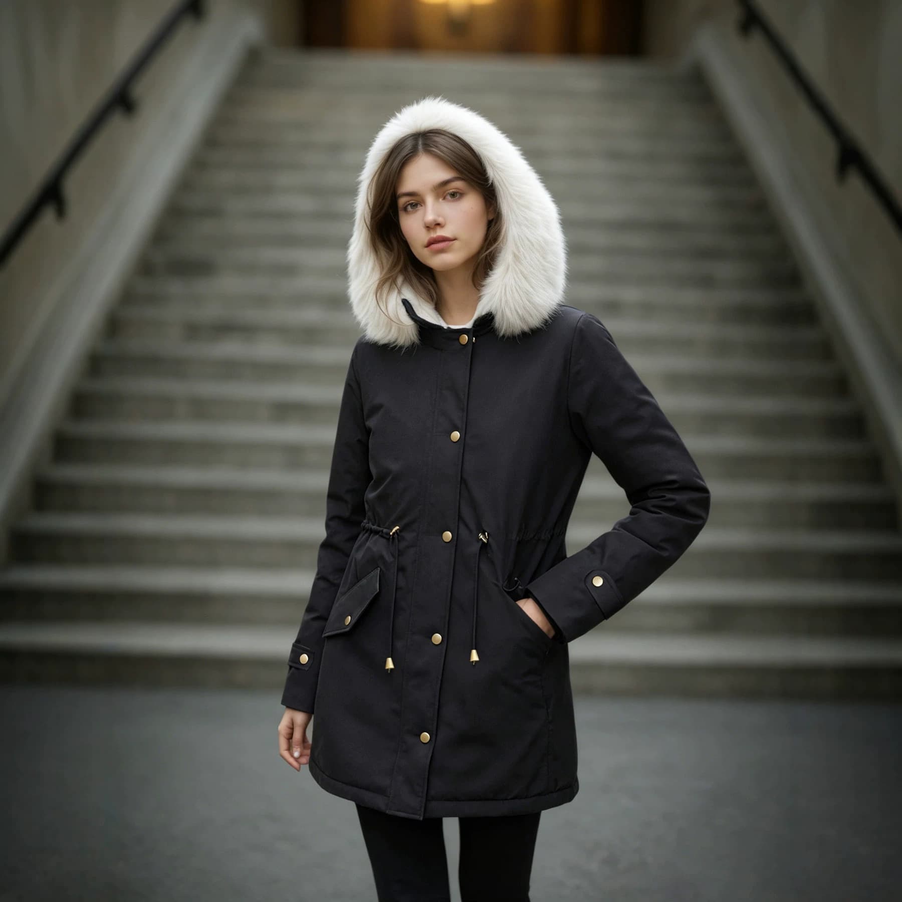 Winter 2026 Parka Cotton Coat for Women, Mid-Length, Waist-Tightening, Slimming, Workwear Style