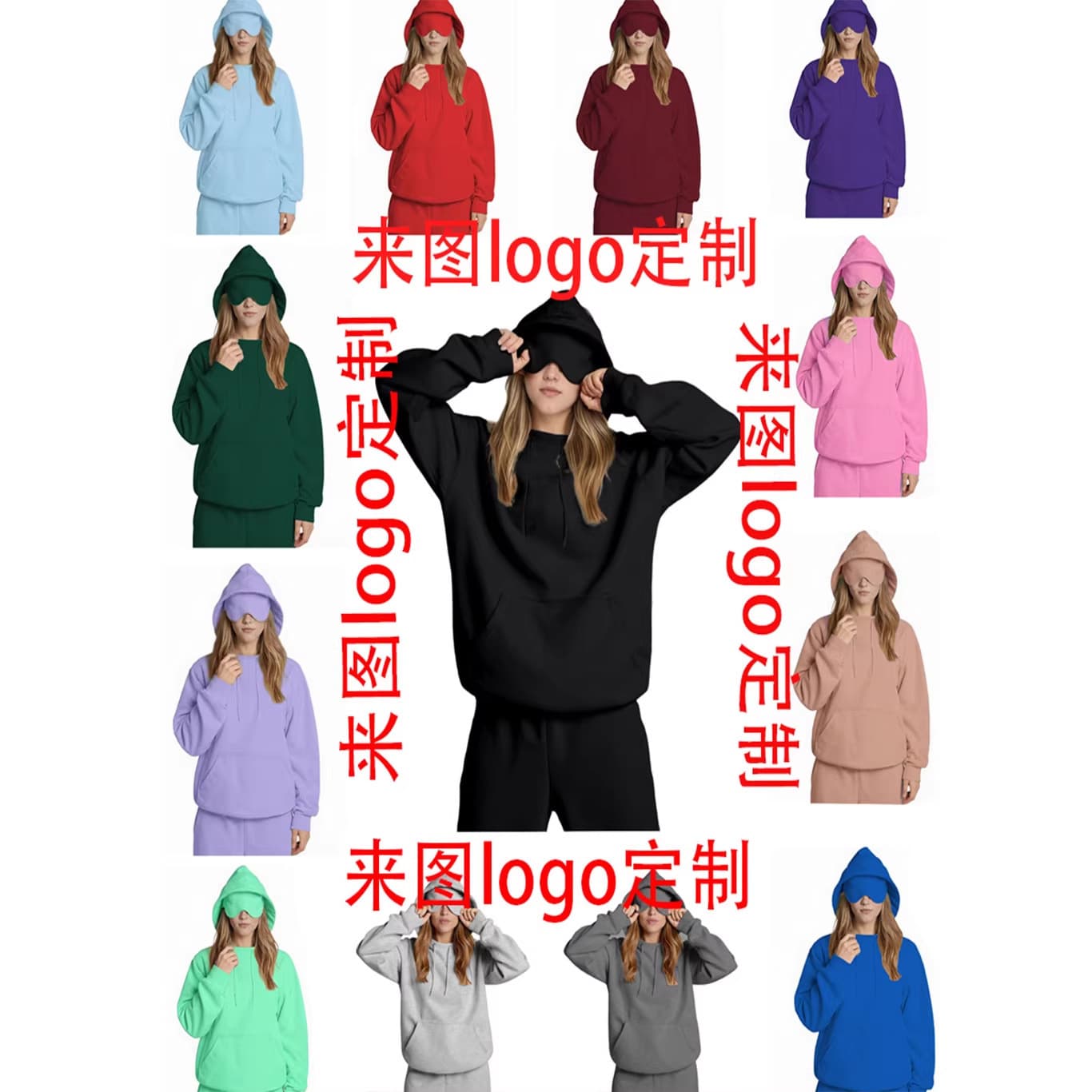 New Cross-Border Couple's Spring/Autumn Hoodie, Loose Pullover Top, Fleece-Lined Thickened Eye Mask Hoodie Women's Clothing