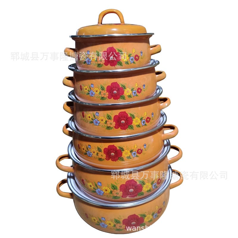 Enameled Kitchenware Double-Handle Enamel Cooking Pot Soup Pot Direct from Foreign Trade Casserole Factory Products Enamel Stew Pot