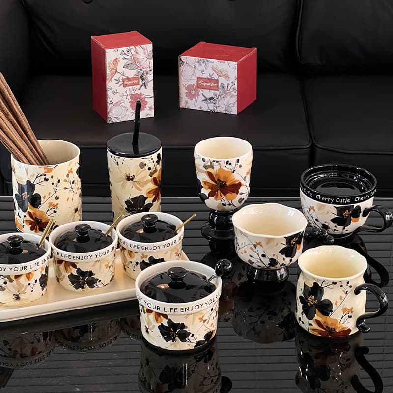 Blooming Flowers Hot-Selling Collection - Ceramic Mug with High Appearance, Ink Flower Shadow Series