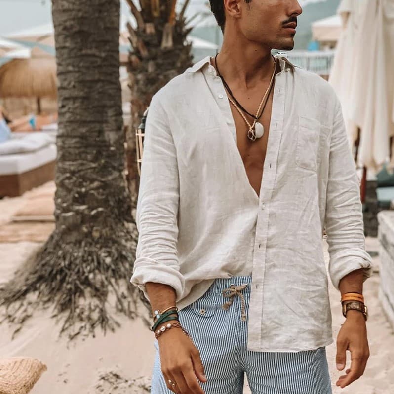 2025 European and American Cross-Border Men's New Wish Long Sleeve Button Cotton Linen Shirt Drop Shipping