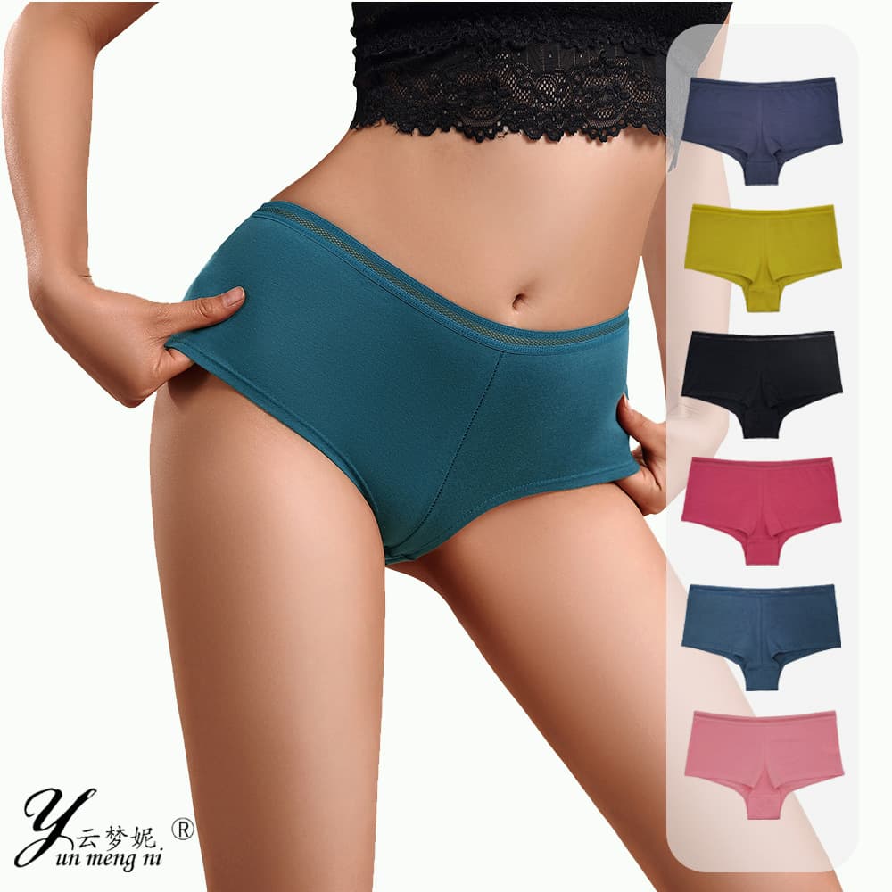 Export Cross-border Europe & America Ready Stock Wholesale Women's Underwear Cotton Gusset Solid Color Anti-Peep Boxer Briefs