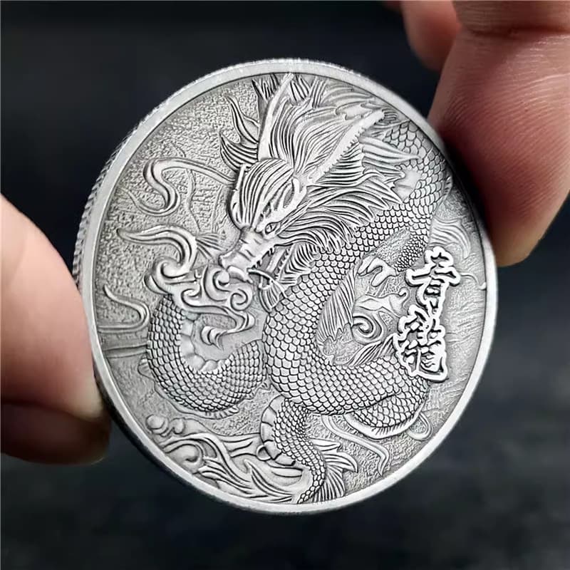 Embossed Blue Dragon Coin Commemorative Coin Cross-border Live Broadcast Supply Commemorative Coin Chinese Dragon Totem Coin Coin Magnet does not attract