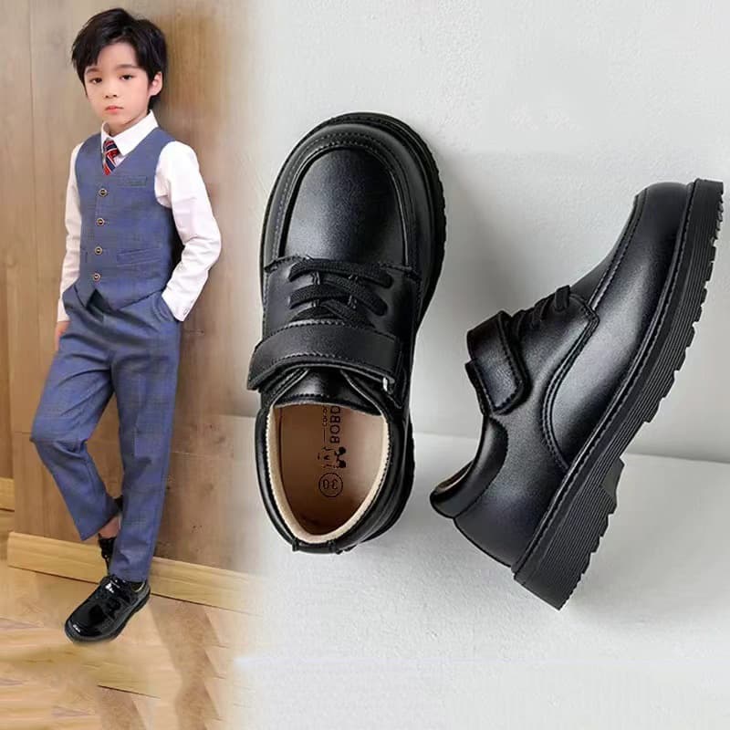 Boys' Leather Shoes Soft Sole Children's British Style Boys' Performance with Suit Black Campus Performance Shoes Big Kids Student