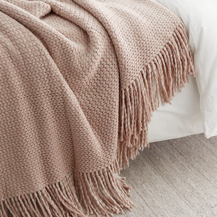 Nordic knitted decorative blanket, wheat ear two-tone wool blanket, bed runner, new style for homestay showroom designers