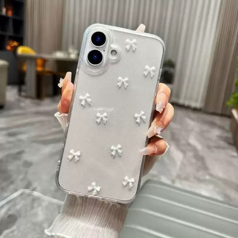 For iPhone 17 Pro Transparent Ins Epoxy Bow Phone Case Compatible with iPhone 16 Glitter 15 Pro Max Shockproof 14
