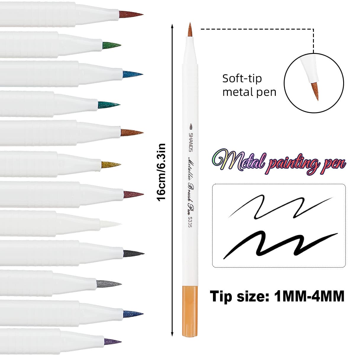 Colorful Art Painting Pearl Metallic Brush Pen for Hand Journaling, DIY Greeting Cards, Signatures, Soft Tip Triangular Barrel