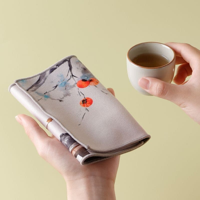 Persimmon Auspicious Tea Towel Chinese-Style Table Cloth Absorbent Tea Pot Care Thickened Cloth Premium Tea Set Towel Tea Cloth