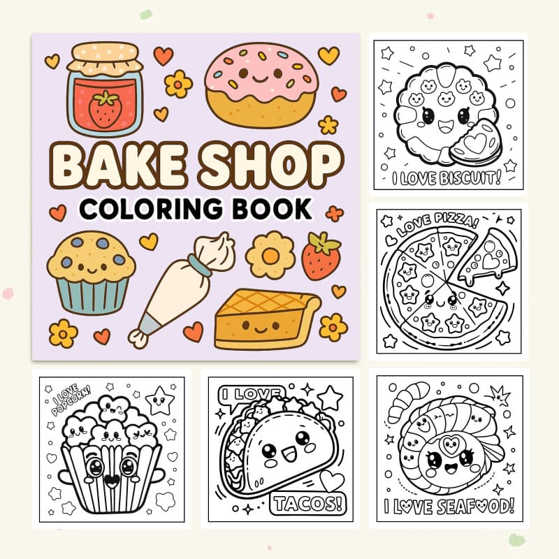New Bestselling Cross-border Bakery Coloring Book for Kids and Adults, Stress-relieving Doodle and Coloring Pages