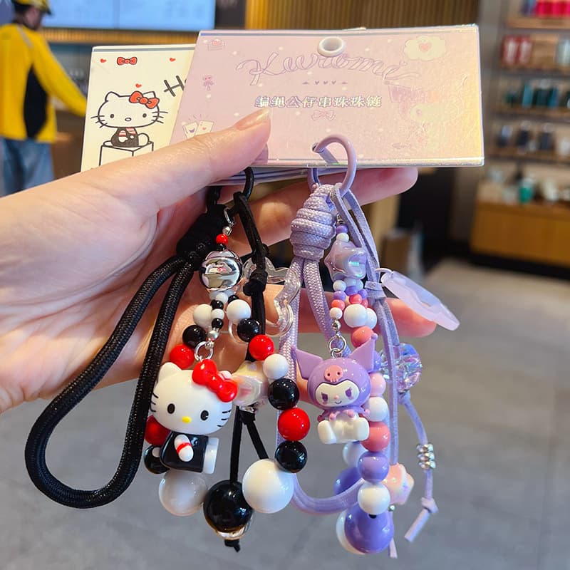 Official Sanrio Hello Kitty Beaded Phone Strap Keychain Pendant Bag Charm Keychain Accessory