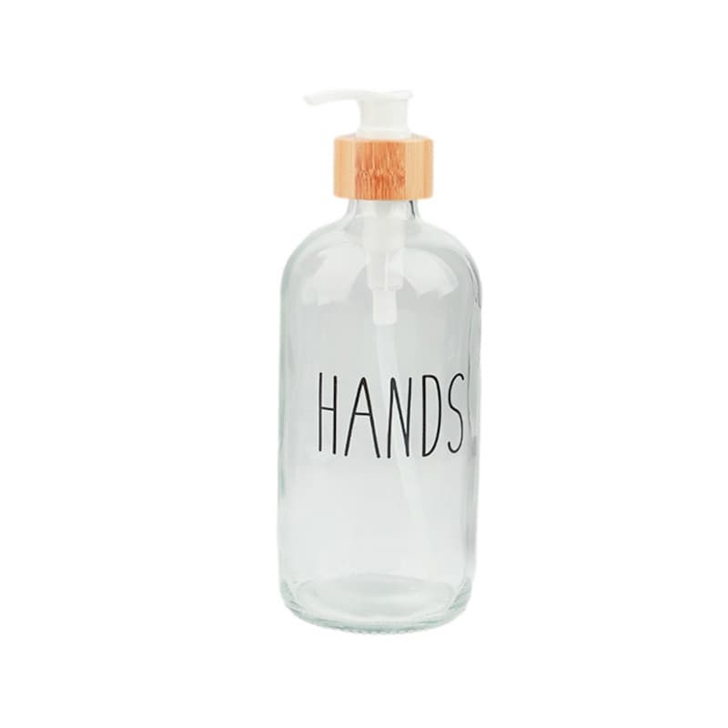 Cross-border Amazon Shower Gel Bottle Glass Hand Soap Dispenser Refillable Bottle Black White Boston Bottle Bamboo Wood Pump Head