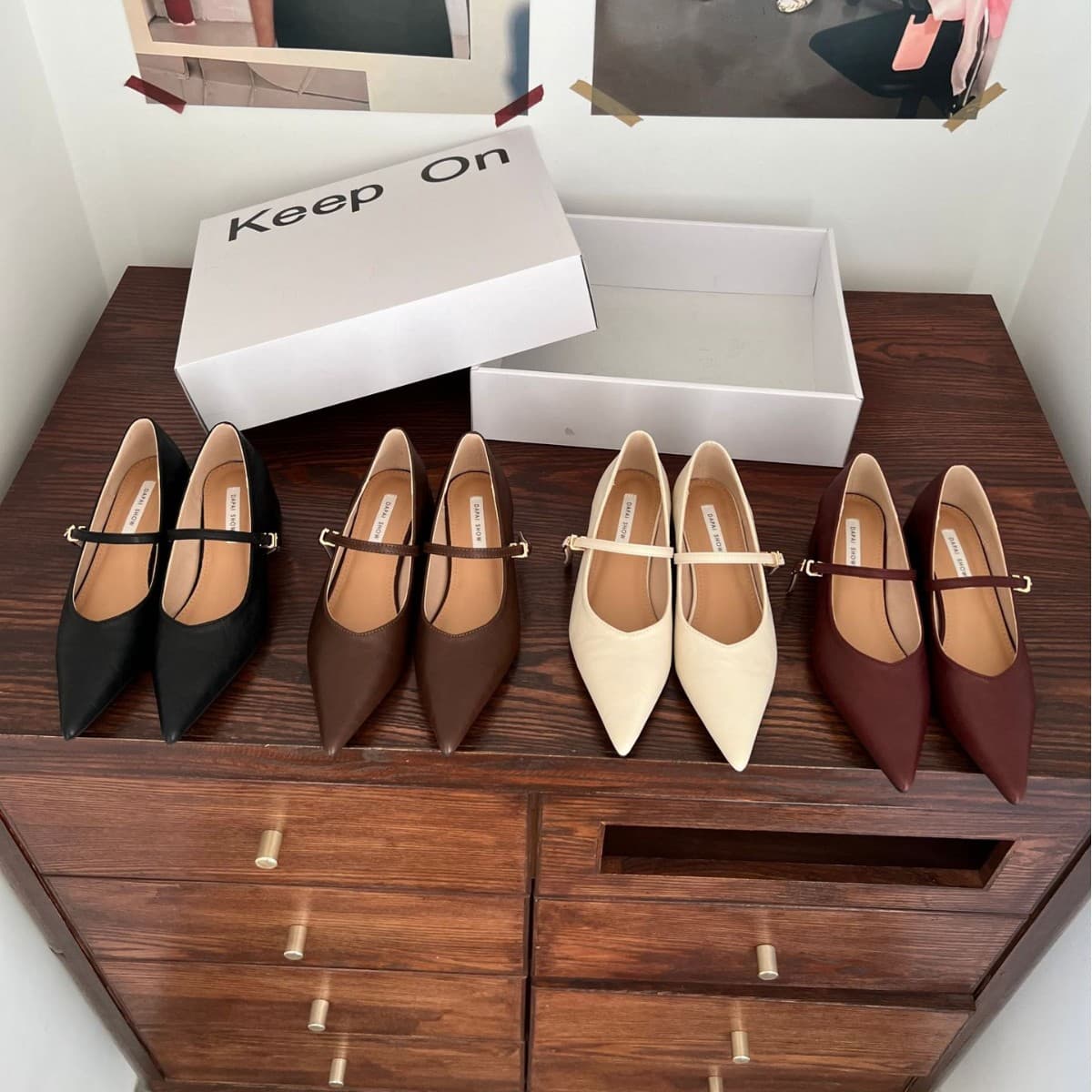Hong Kong 2025 spring new style one-word buckle pointed toe stiletto shoes women's shoes high heels work shoes