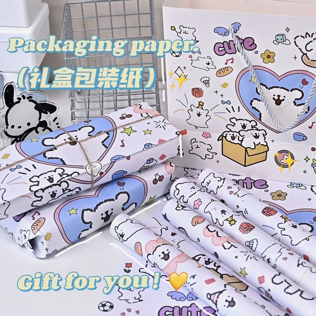 Cute lined puppy wrapping paper for shoe boxes, holiday gifts, snacks, large capacity, and book covers.