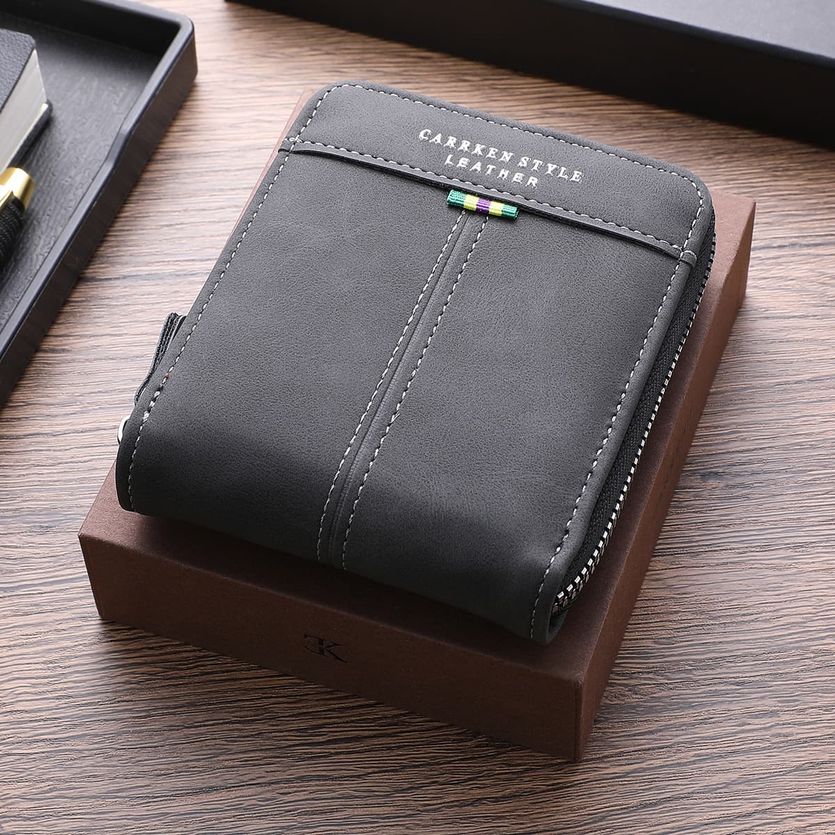 2026 New Men's Short Zipper Wallet Retro Multi-Function Credit Card Wallet Pu Coin Coin Purse Cross-Border