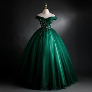 Green Off-Shoulder Ball Gown 2026 New Party Dress Lace Sequin One-Shoulder Formal Evening Dress