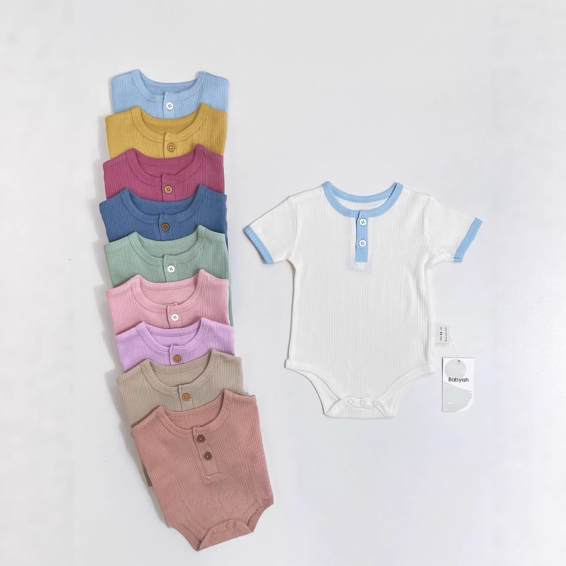 Babyclothes Infant Class A Cotton Short Sleeve Open Front Bodysuit Minimalist European-American Style for Boys and Girls