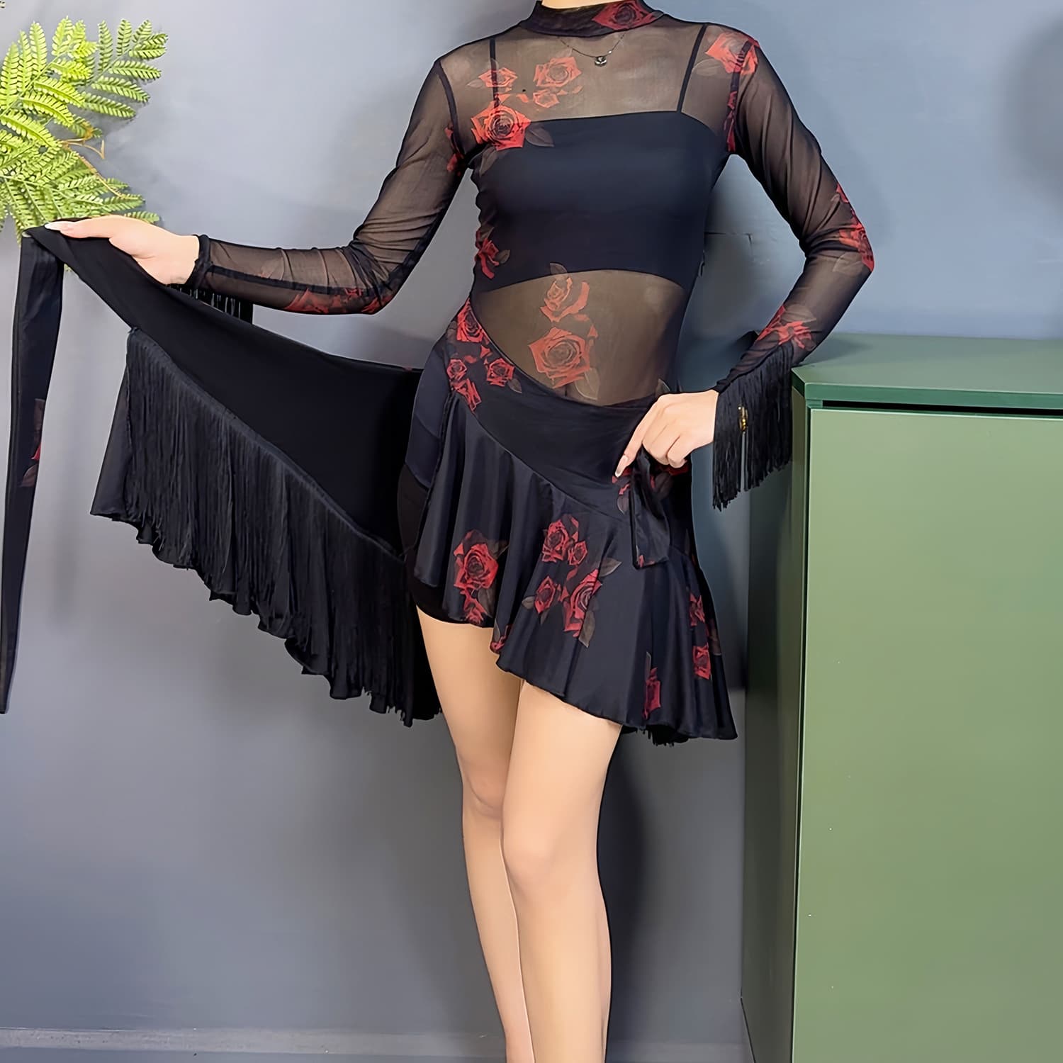 2025 New Product Latin Dance Wear Women's Adult Practice Half Skirt One-Piece Reversible Fringe Skirt Standard Modern