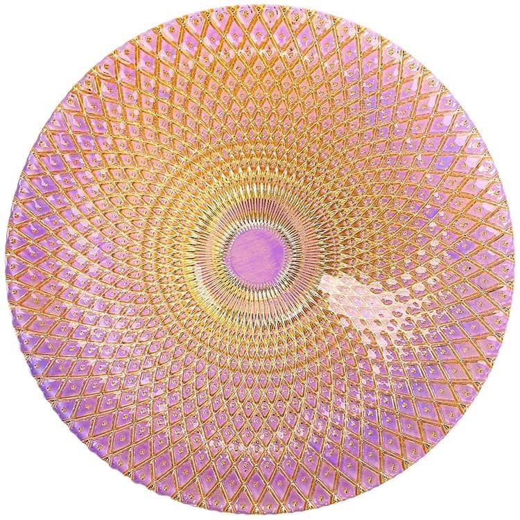 New Living Room Grid Pattern Gold Peacock Plate, Hotel Restaurant Serving Steak Breakfast Plate, Pineapple Pattern Glass Plate