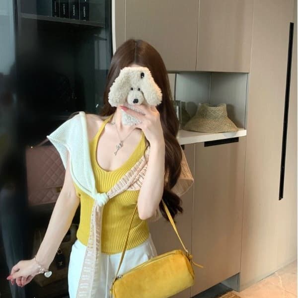 Summer Linen-Like Halter Vest and Linen Shawl Two-Piece Set 2026 Age-Defying Slim Knit Camisole Top