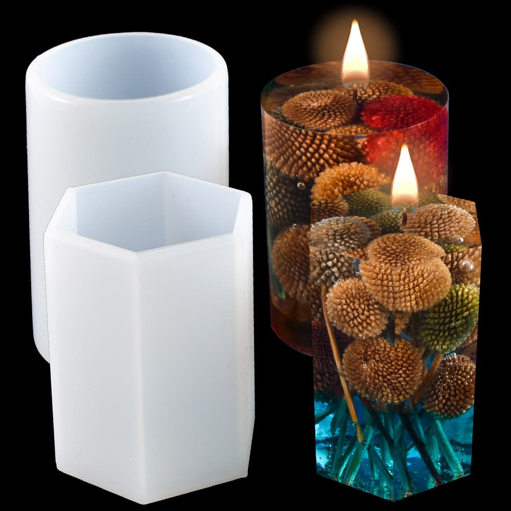 DIY Crystal Epoxy Cylinder Six-Side Epoxy Resin Silicone Mold Candlestick Candle Specimen Soap Mold