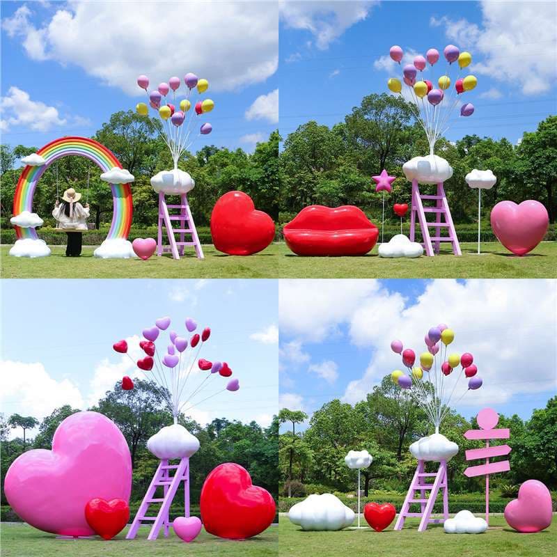 Fiberglass Heart-Shaped Cloud Ladder Sculpture Outdoor Park Landscape Popular Photo Spot Rainbow Swing Balloon Decoration Ornament