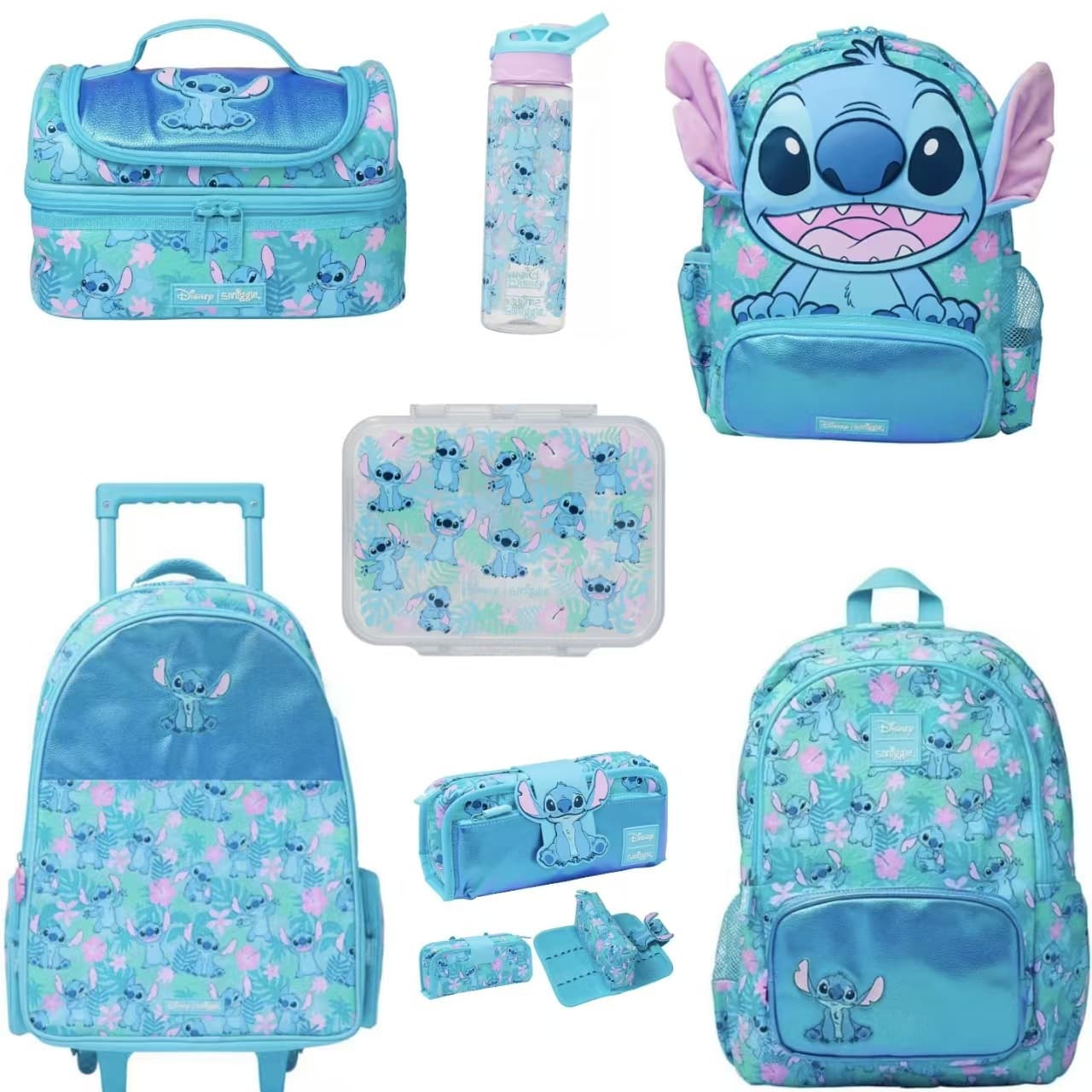 Australian Smiggle Backpack with Trolley Wheels, Cartoon School Backpack for Primary and Middle School Students, Stitch Set Series