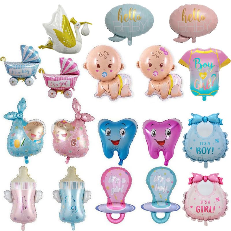 Baby Gender Reveal Party Balloons Blue Pink Teeth Bottle Angel Baby Cartoon Aluminum Foil Balloons