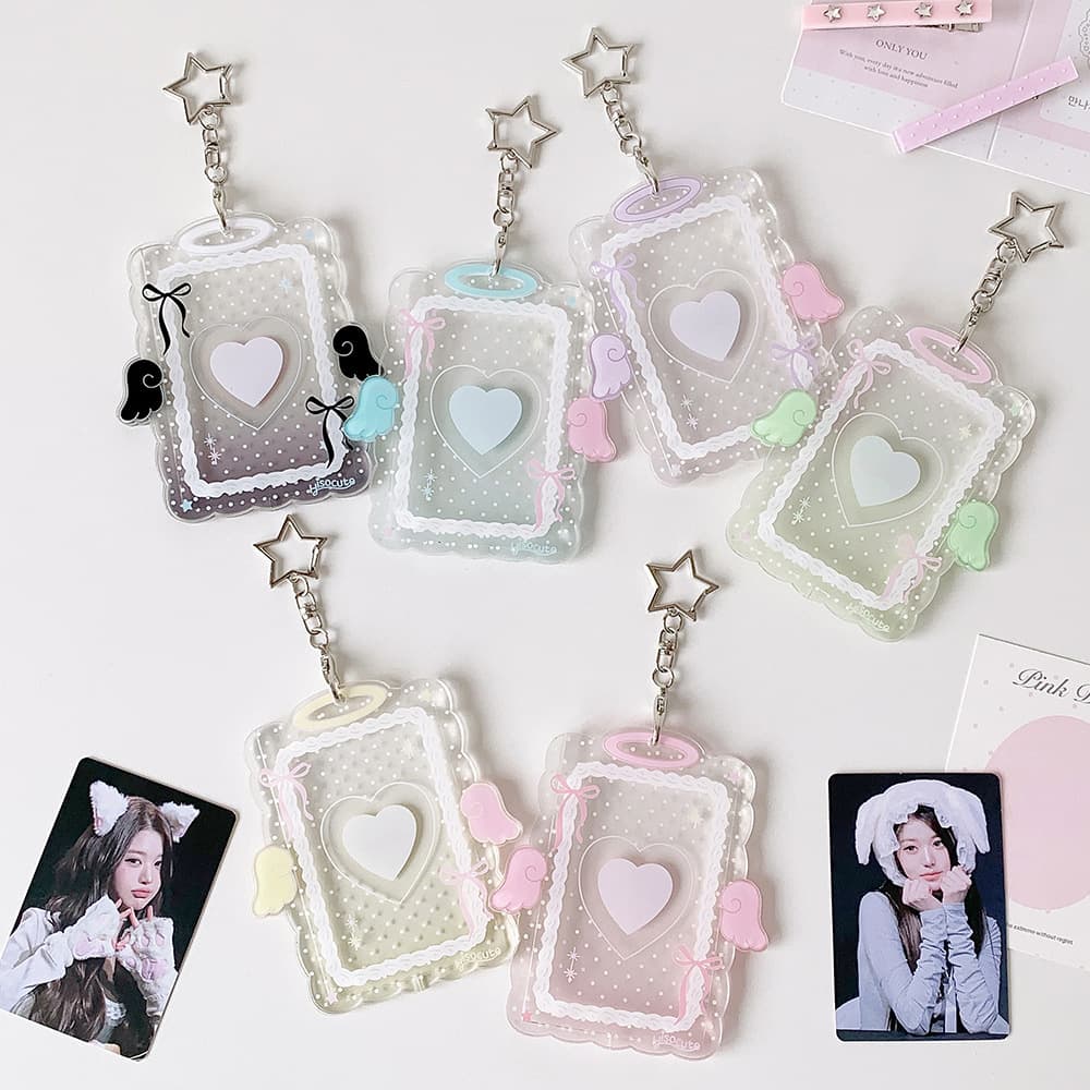 Girls' Transparent Angel Polka Dot 3-Inch Card Holder Student Concert Support Kpop Photocard Holder Pendant Card Sleeve