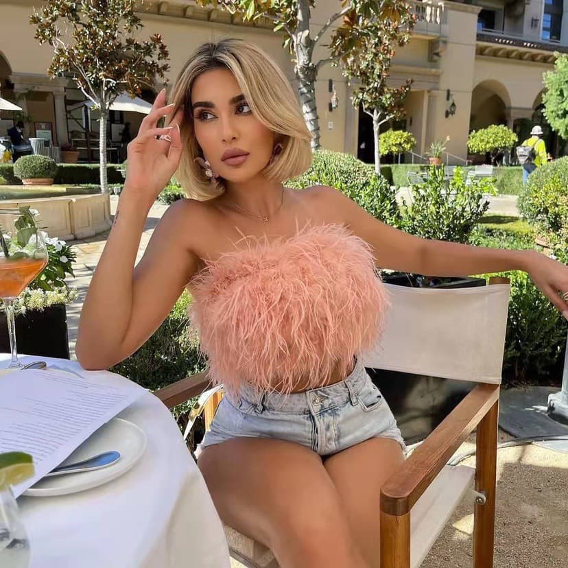 European and American Fashion Classic Women's Fluffy Sleeveless Tube Top Knit Crop Top Solid Color Vest Inner Layer