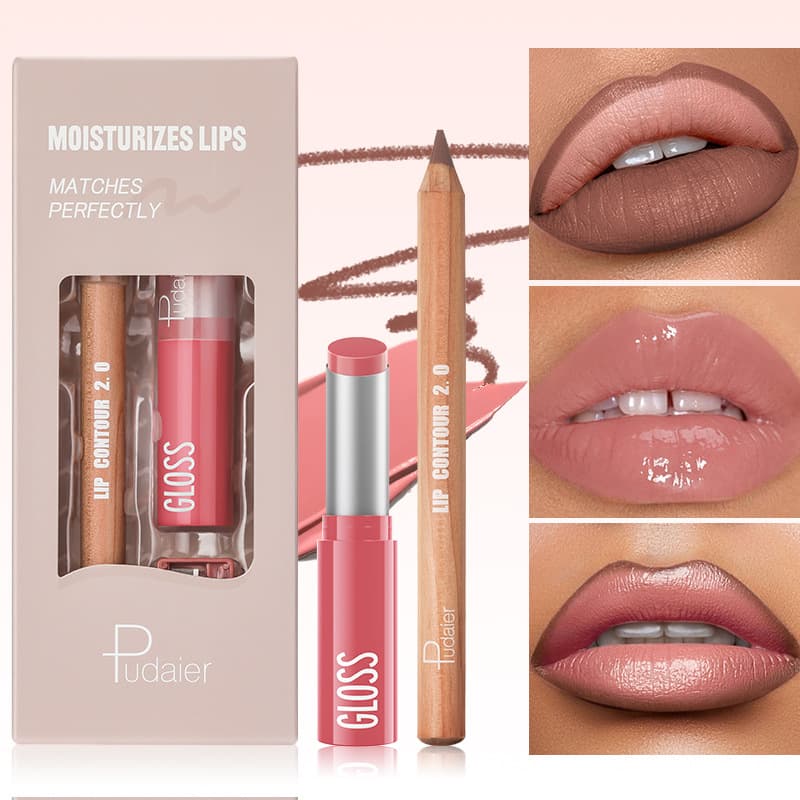 Cross-border Pudaier Lip Liner and Lipstick Set, European and American Matte and Glossy Lipstick Set, Lip Liner Makeup Wholesale