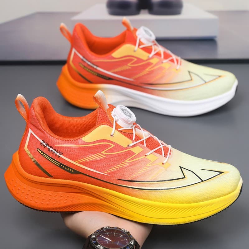 Cross-border wholesale rotating button men's shoes spring new breathable mesh running shoes thick sole height-increasing lightweight casual shoes