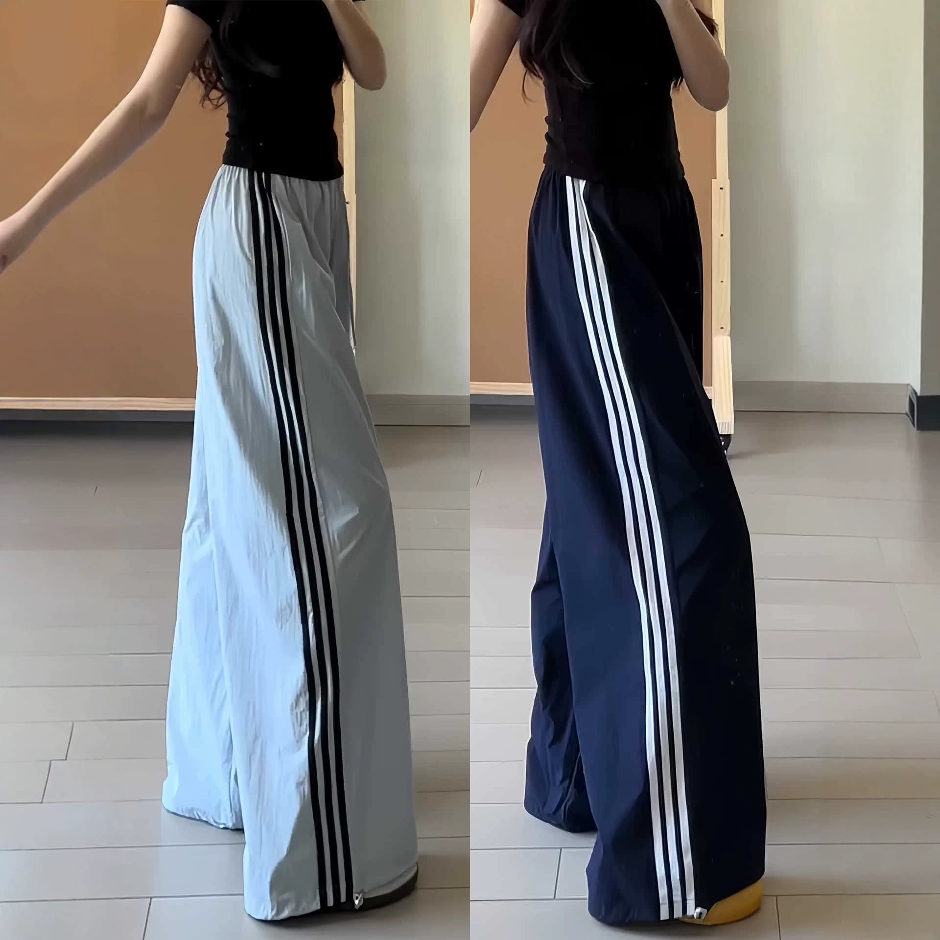 Navy quick-drying casual pants for women summer 2026 new high-waisted slimming straight wide-legged sports pants
