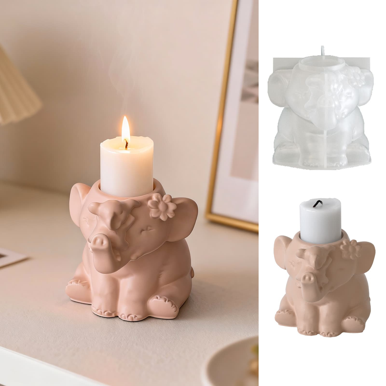 Cross-border Elephant Candle Cup Silicone Mold DIY Mother and Baby Elephant Vase Flower Pot Storage Jar Plaster Ornament Wholesale