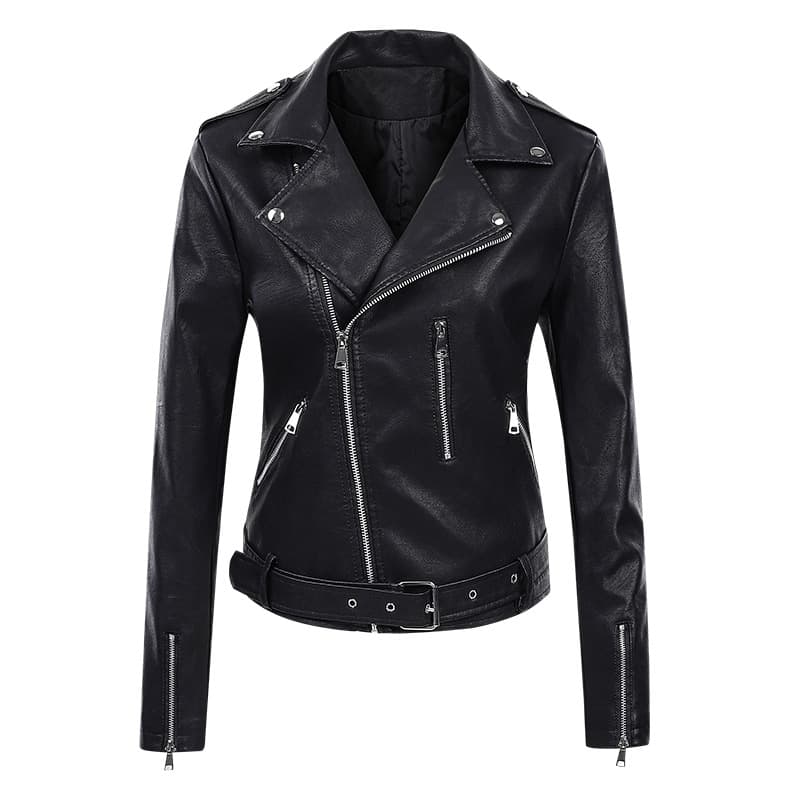 2022 Amazon Autumn/Winter New Women's Leather Jacket, European and American Slim Fit Versatile Motorcycle Leather Jacket, Women's Leather Jacket