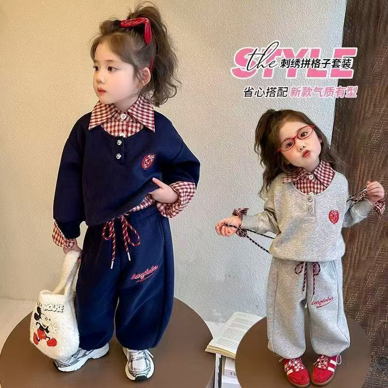 Girls sweatshirt set 2026 new Korean style foreign style autumn casual college baby sports two-piece set other cotton