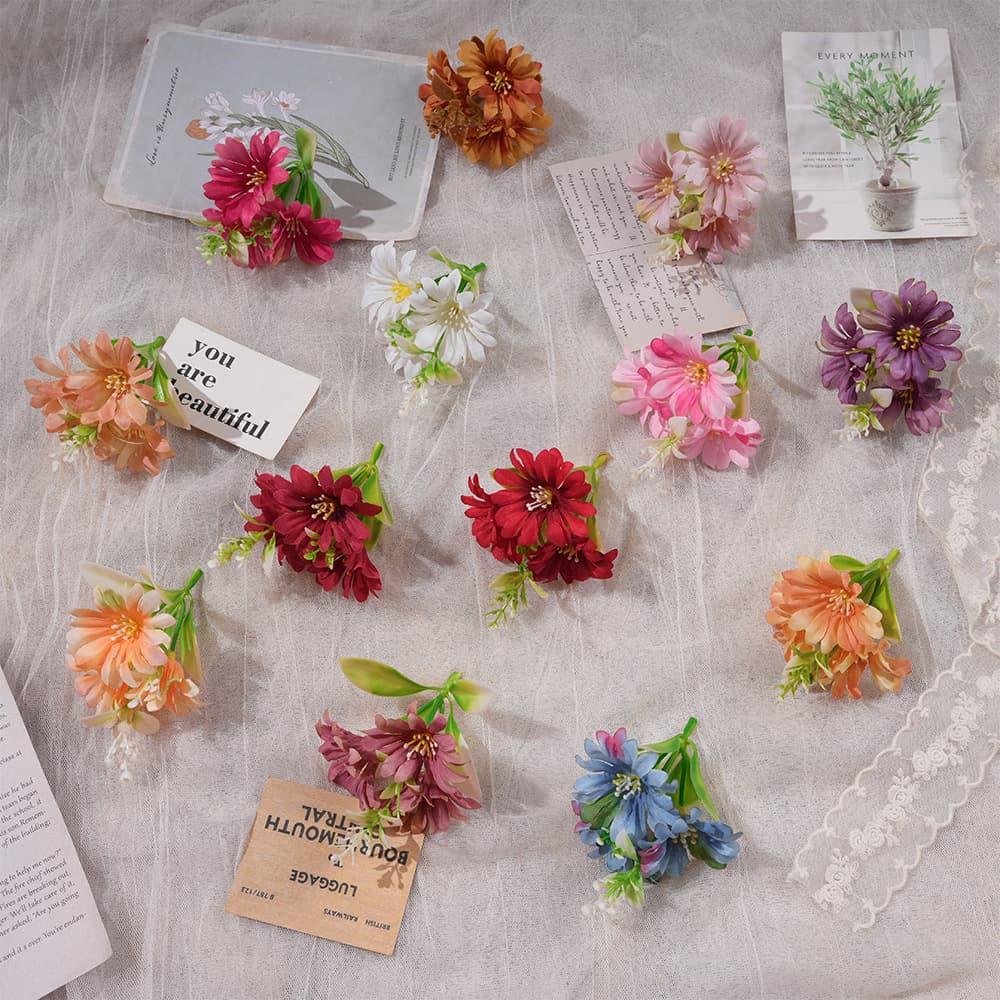 3 Small Daisy Flower Heads, Simulated Fake Flowers, Handmade Hairpins, DIY Garland Hair Accessories, Wedding Corsages, Photography Props Wholesale
