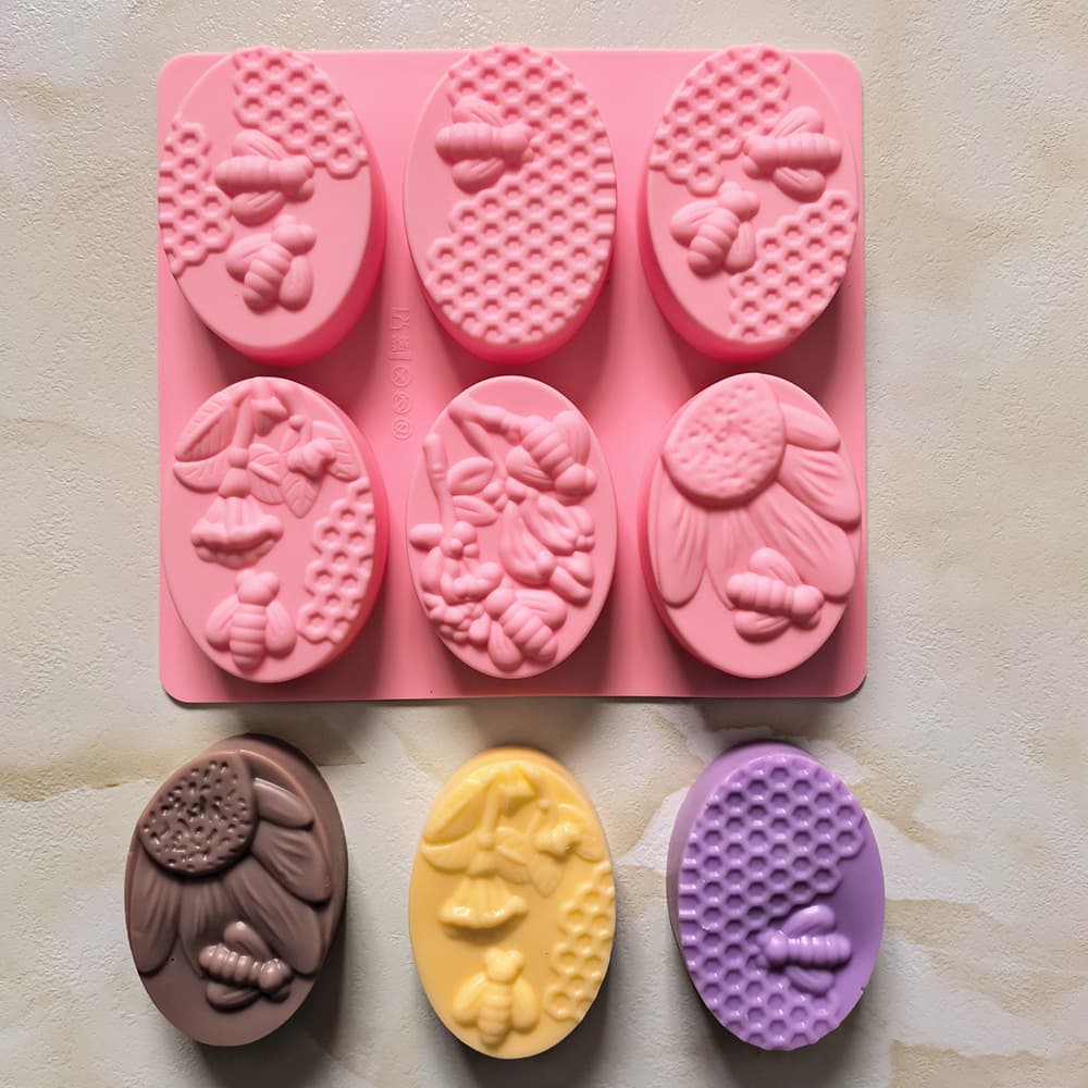 6-connected oval bee soap silicone mold candle cookie mold jelly pudding cake mold 105