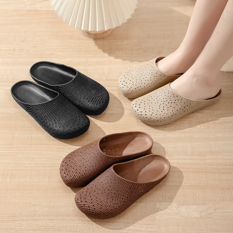 Hole-Pattern Slippers Summer New Breathable Outdoor Mesh Toe-Cover Women's Sandals Home Lazy Flat Sandals