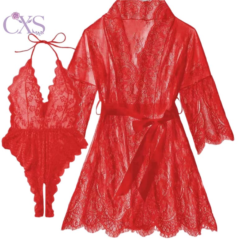 Cross-border Trade Thin Lace See-through Sexy Sleepwear Bodysuit Lingerie Set Women's New Pajamas