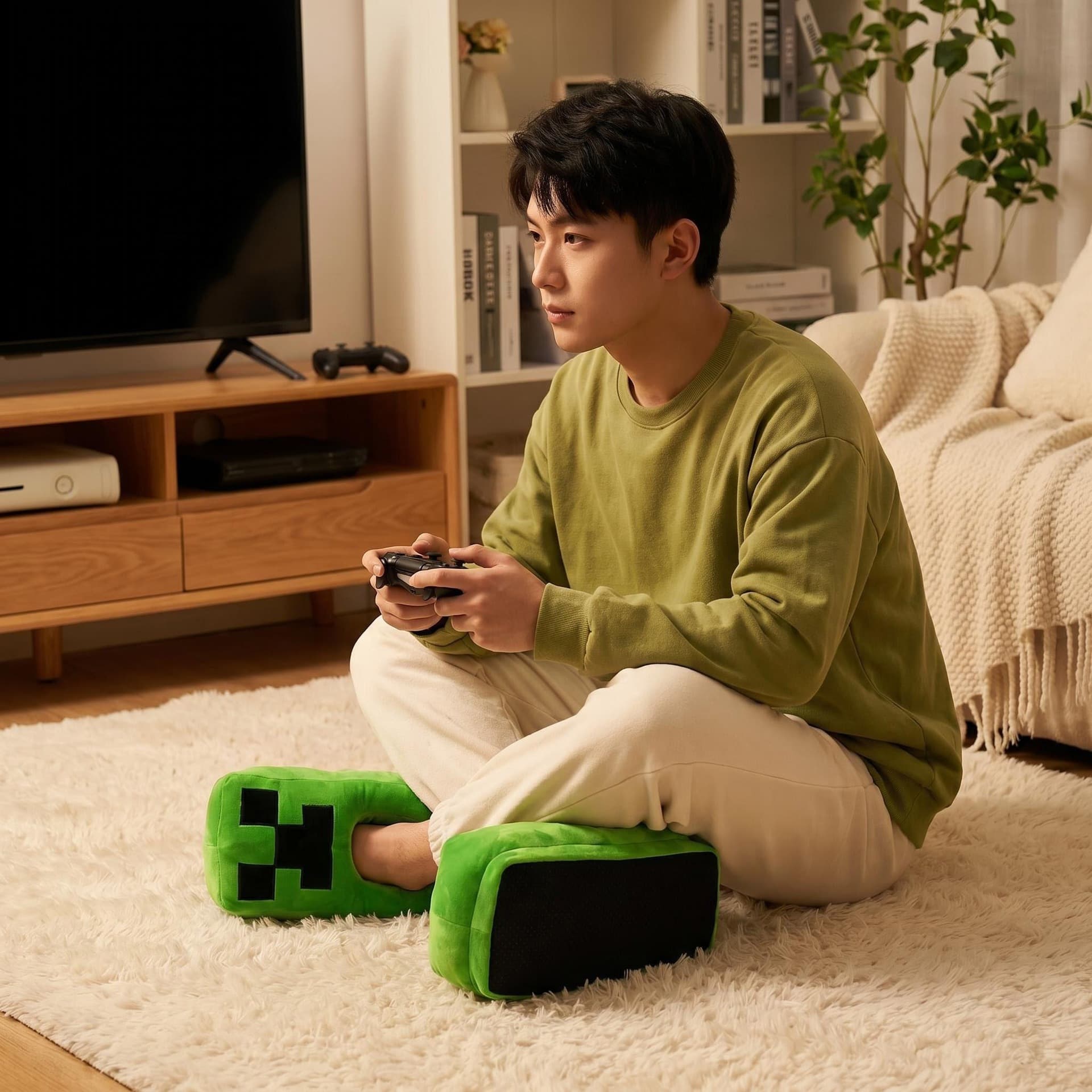Cross-border Hot Selling Creeper Plush Slippers Winter Game Merchandise Cartoon Home Warm Men's New Cotton Shoes