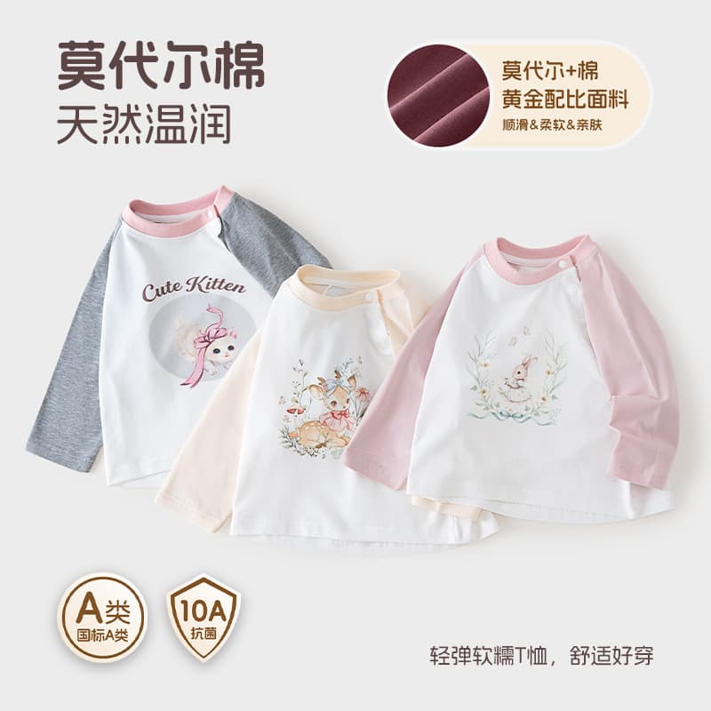 Baby round neck sweatshirt for girls, autumn tops, baby t-shirts, warm children, versatile and stylish autumn and winter children's clothing new styles