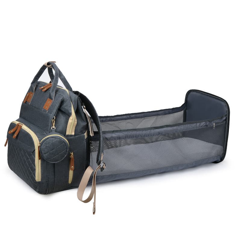 Multi-function mommy bag, folding crib mother and baby bag, shoulder USB charging 300D embroidery backpack bed for sleeping