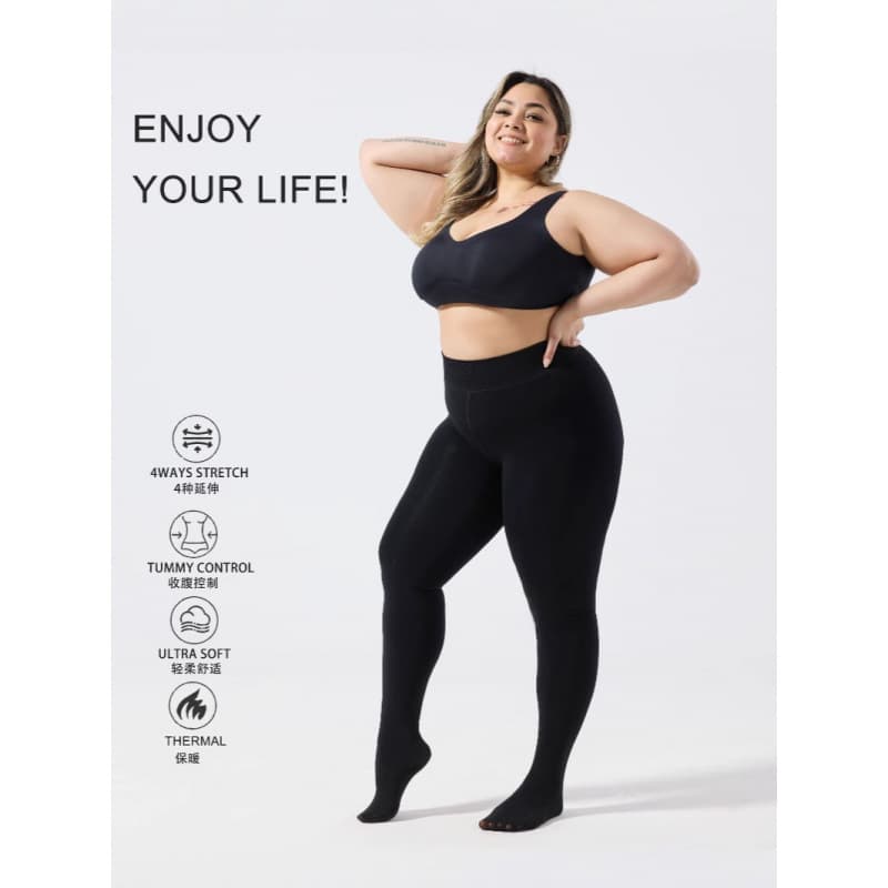 Europe/US Cross-Border Large Size High-Waisted Winter Fleece-Lined Thick Warm Outer Wear One-Piece Leggings Tights Slim Tummy Control Pants