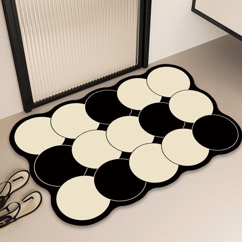 British-Style Diatomaceous Earth Irregular-Shaped Black and White Floor Mat for Bathroom Entrance, Water-Absorbent, Non-Slip, Easy-Care, Quick-Drying Foot Mat
