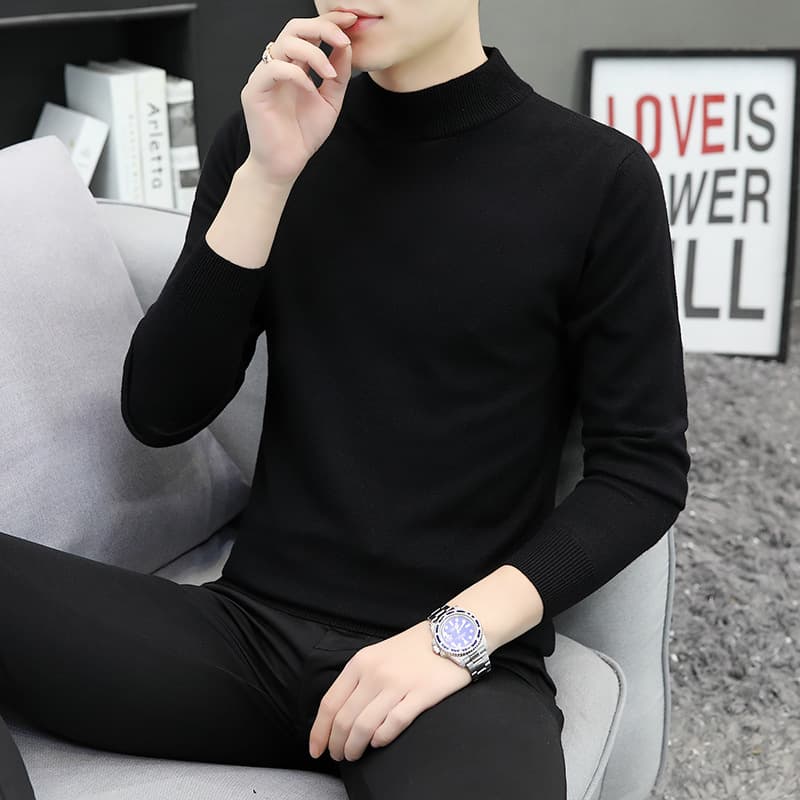 Men's Mock Turtleneck Sweater Knit Top Autumn Winter Stylish Mid-High Neck Base Layer Thermal Pullover New