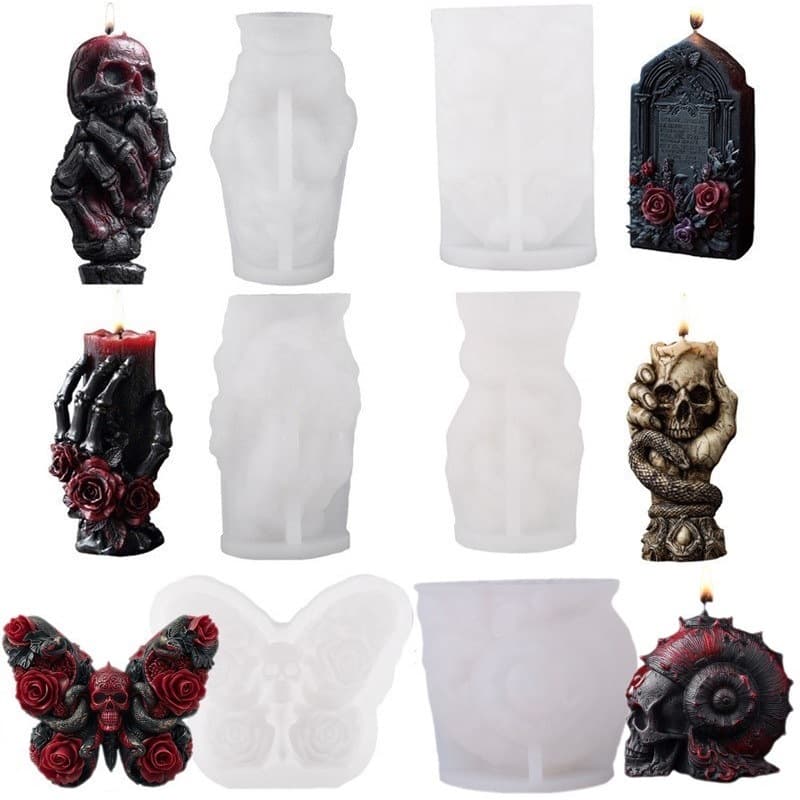 Miaochuang DIY Halloween Series Skull Decoration Mold Horror Bone Hand Skull Aromatherapy Candle Silicone Mold
