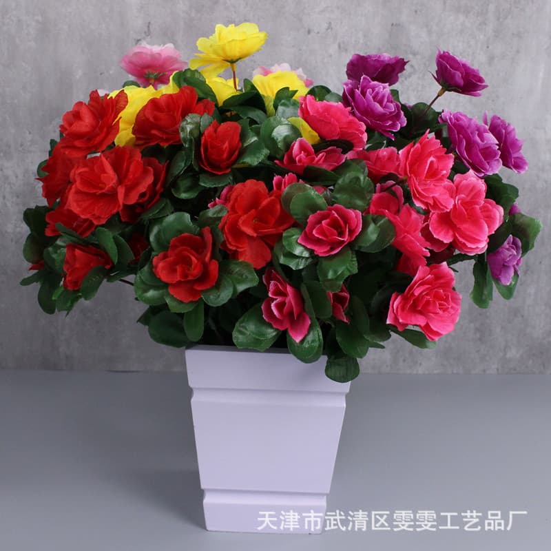 Artificial Mini Azalea Bunch Fake Flowers for Home Decoration Engineering Ornament Silk Flowers Wholesale from Factory