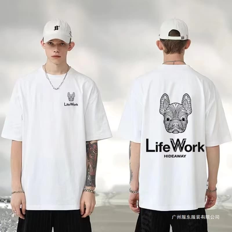Hot Selling Retro Korean Dog Pattern Brand Work T-Shirt Cotton Men Women Summer Brand Retro Loose Short Sleeve
