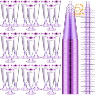 150ML Purple Detachable Champagne Glasses Purple Wine Glasses Disposable Plastic Cups Stemmed Martini Cocktail Glasses